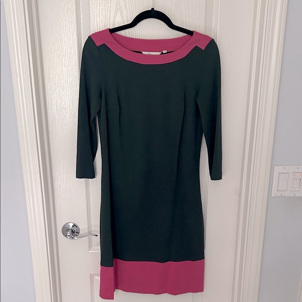 Boden Green Dress with Pink Trim Midi - Picture 4 of 8